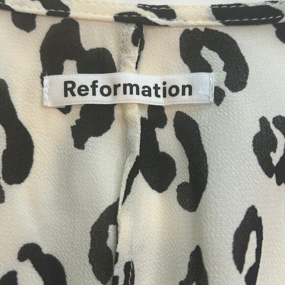 Reformation romance leopard print semi sheer tie long sleeve blouse size M - Picture 5 of 7